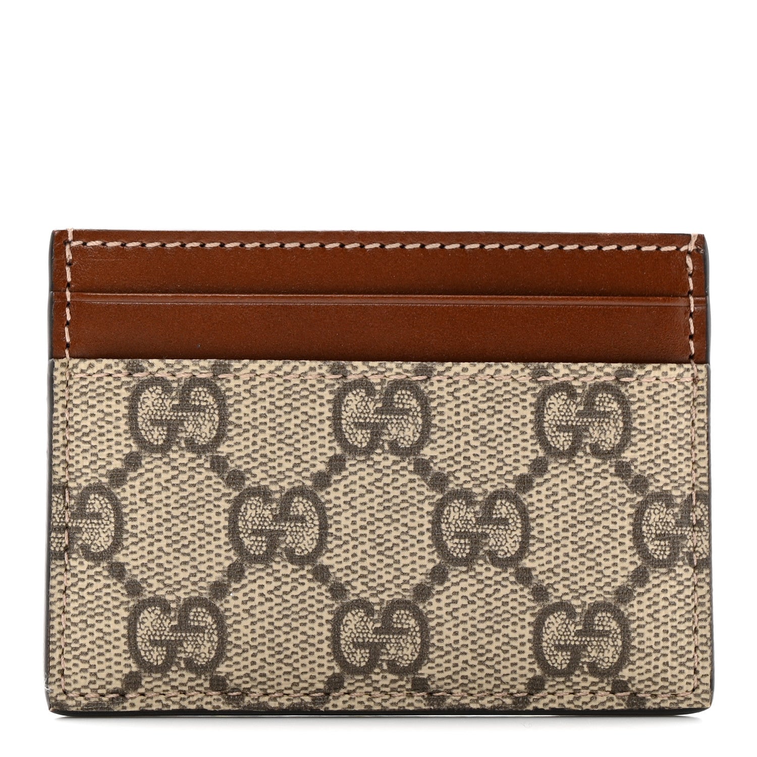Gucci GG Supreme Monogram Calfskin Card Holder Beige Ebony Cuir 1 of 12