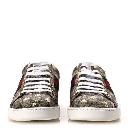 Gucci GG Supreme Monogram Bees Ayers Web Womens Ace Sneakers 37.5 Beige Oro Green Red 3 of 11