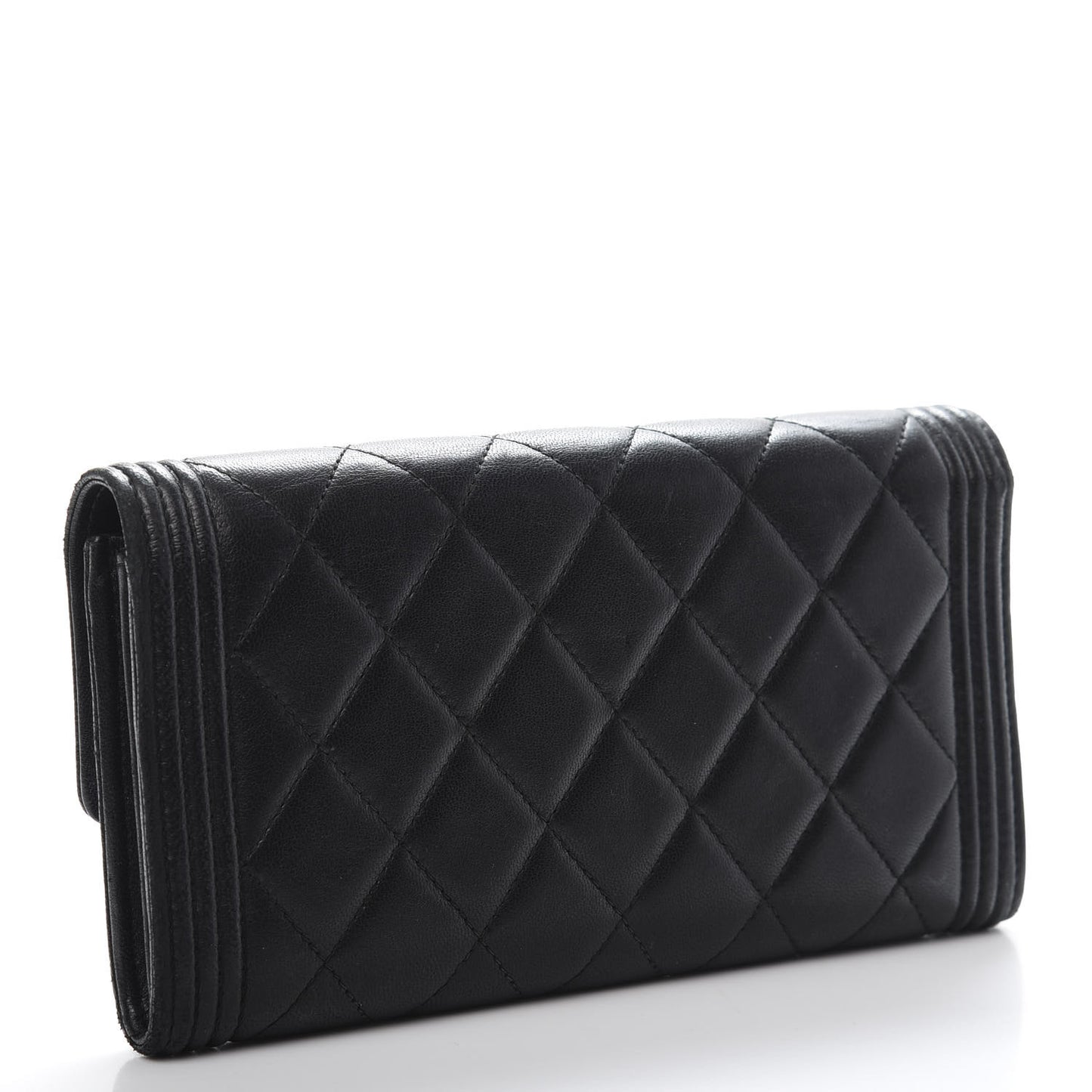 Lambskin Quilted Boy Flap Wallet Black