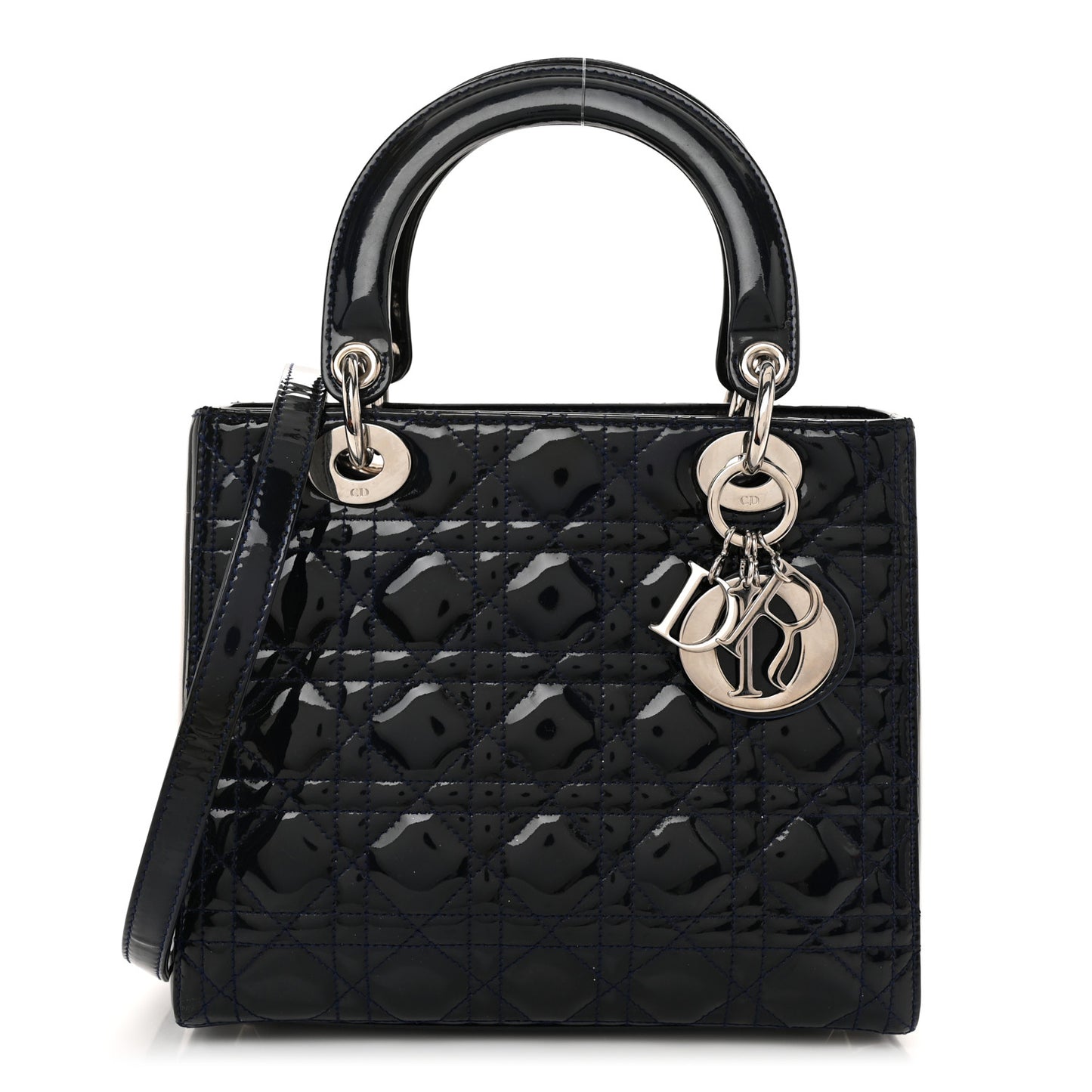 Patent Cannage Medium Lady Dior Navy Blue