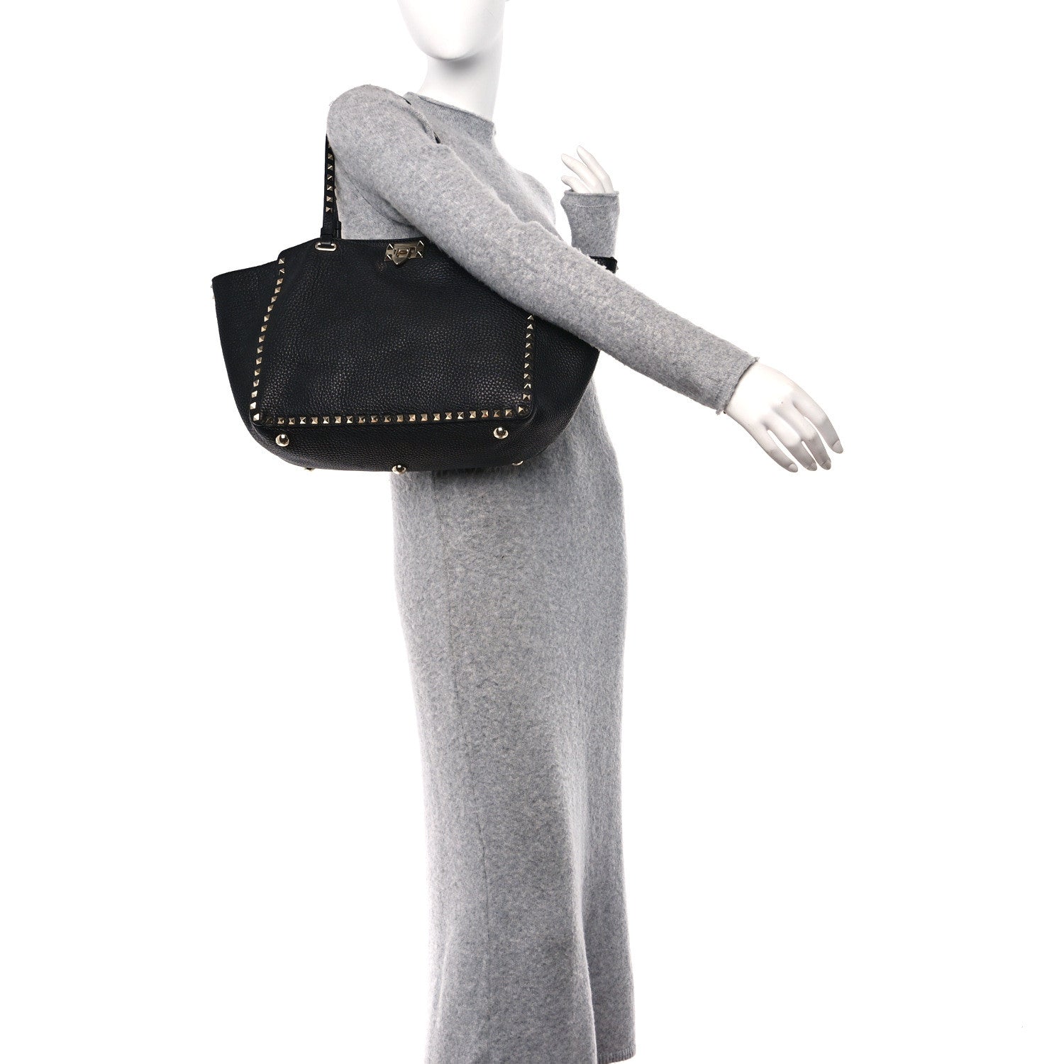 Valentino Garavani Pebbled Calfskin Medium Rockstud Tote Black 2 of 15