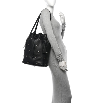 Saint Laurent Lambskin Medium Heart Studded Riva Bucket Bag Black 2 of 11