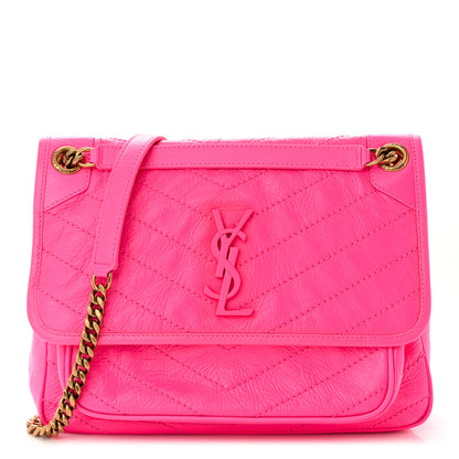 Saint Laurent Crinkled Calfskin Matelasse Monogram Medium Niki Chain Satchel Rose Glow 1 of 10