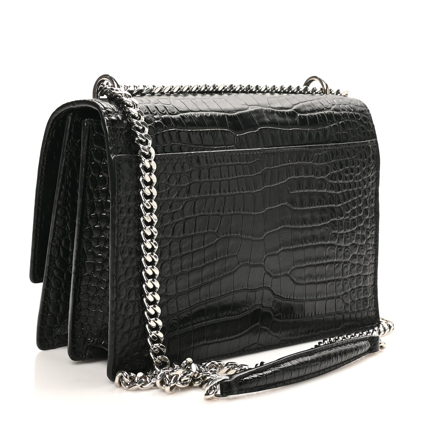 Calfskin Crocodile Embossed Medium Monogram Sunset Black