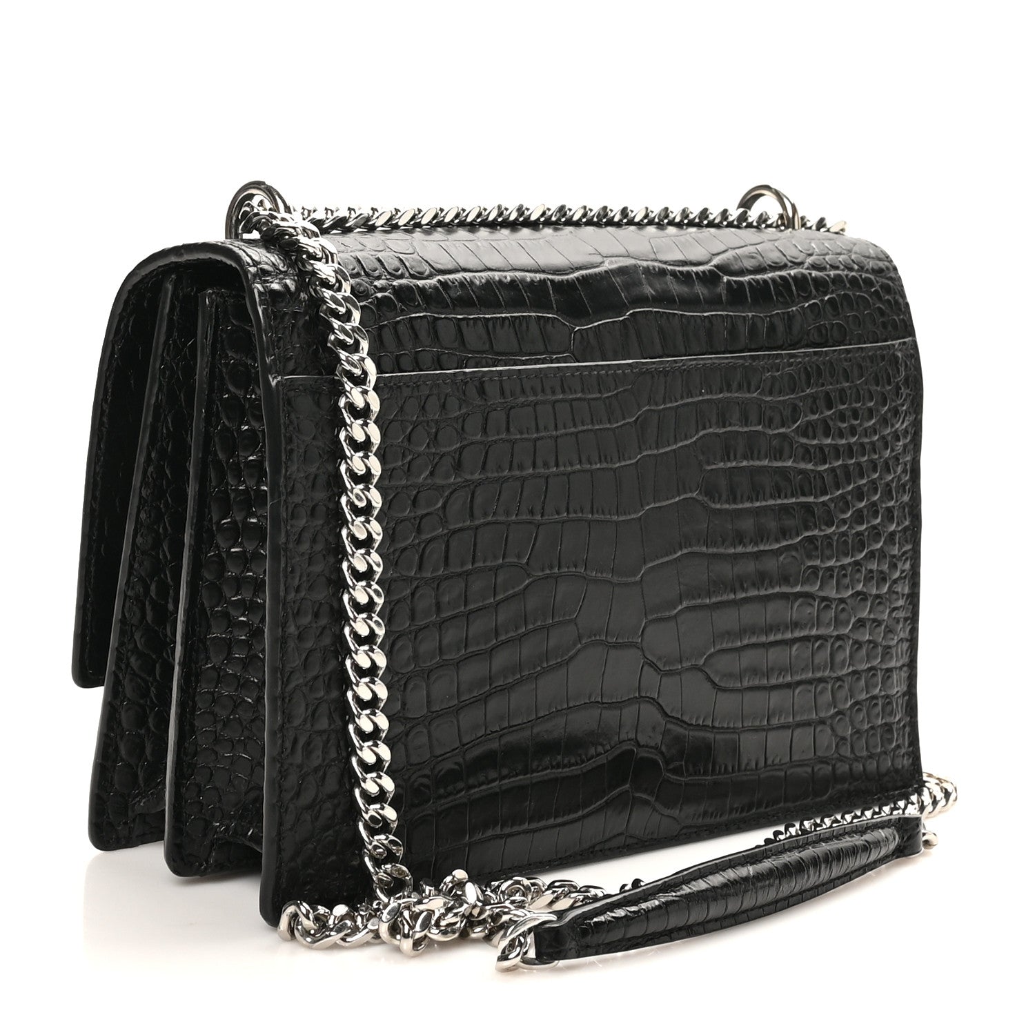 Saint Laurent Calfskin Crocodile Embossed Medium Monogram Sunset Black 2 of 10