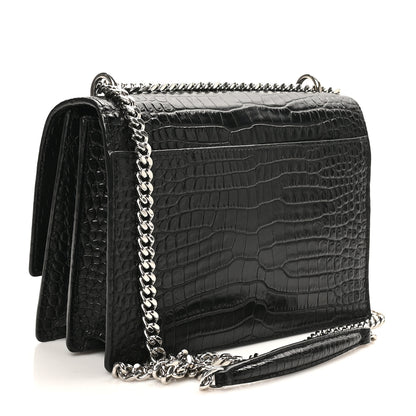 Saint Laurent Calfskin Crocodile Embossed Medium Monogram Sunset Black 2 of 10