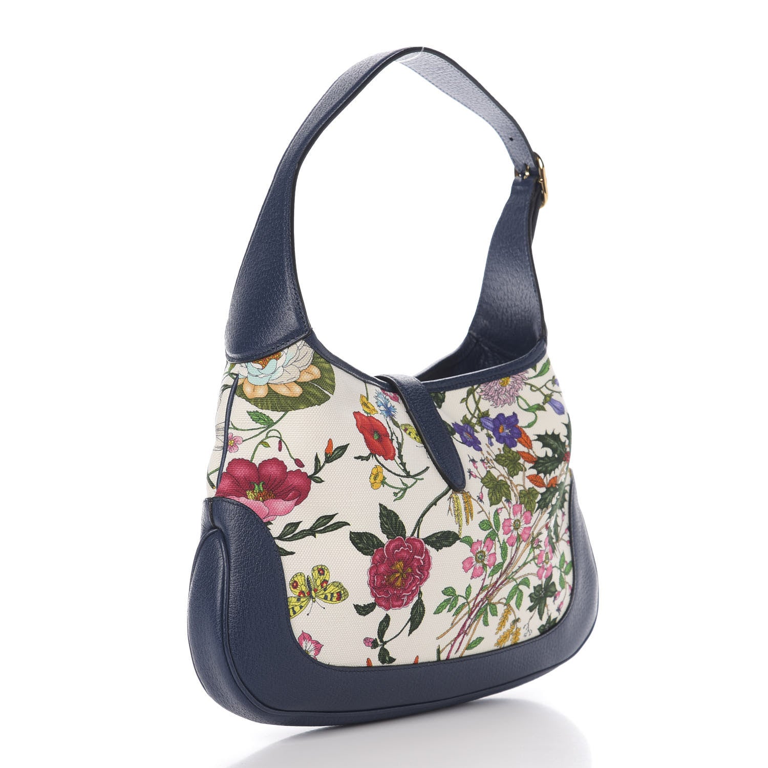 Gucci Canvas Flora Jackie O Hobo Blue Agata 2 of 9