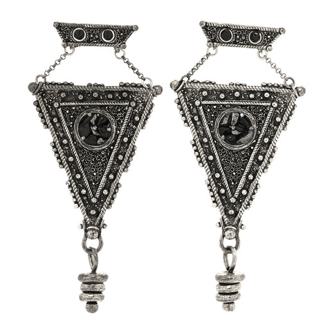 Crystal Geometric Textured Drop Earrings Silver