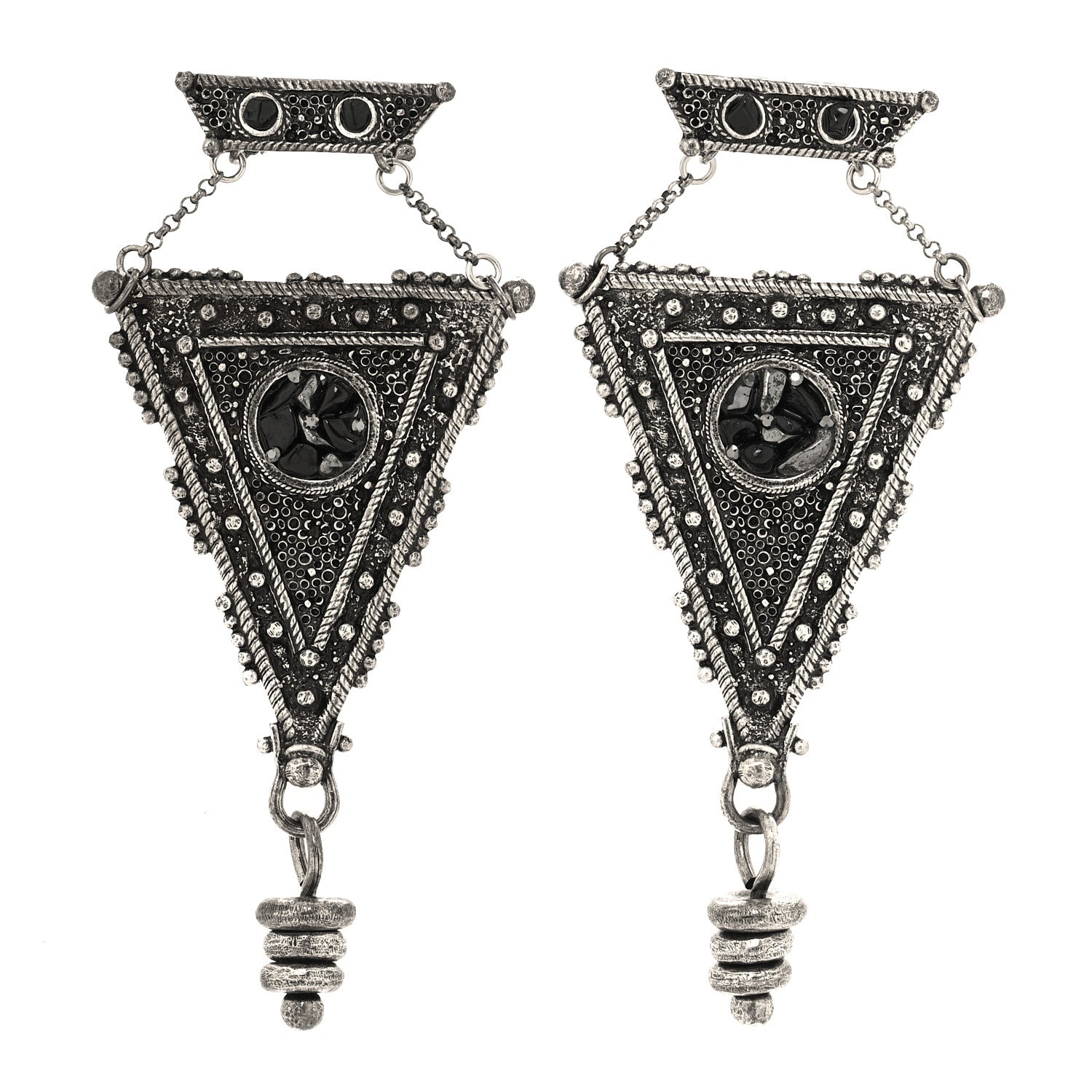 Saint Laurent Crystal Geometric Textured Drop Earrings Silver 1 of 4