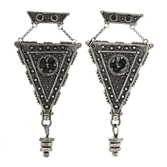 Crystal Geometric Textured Drop Earrings Silver