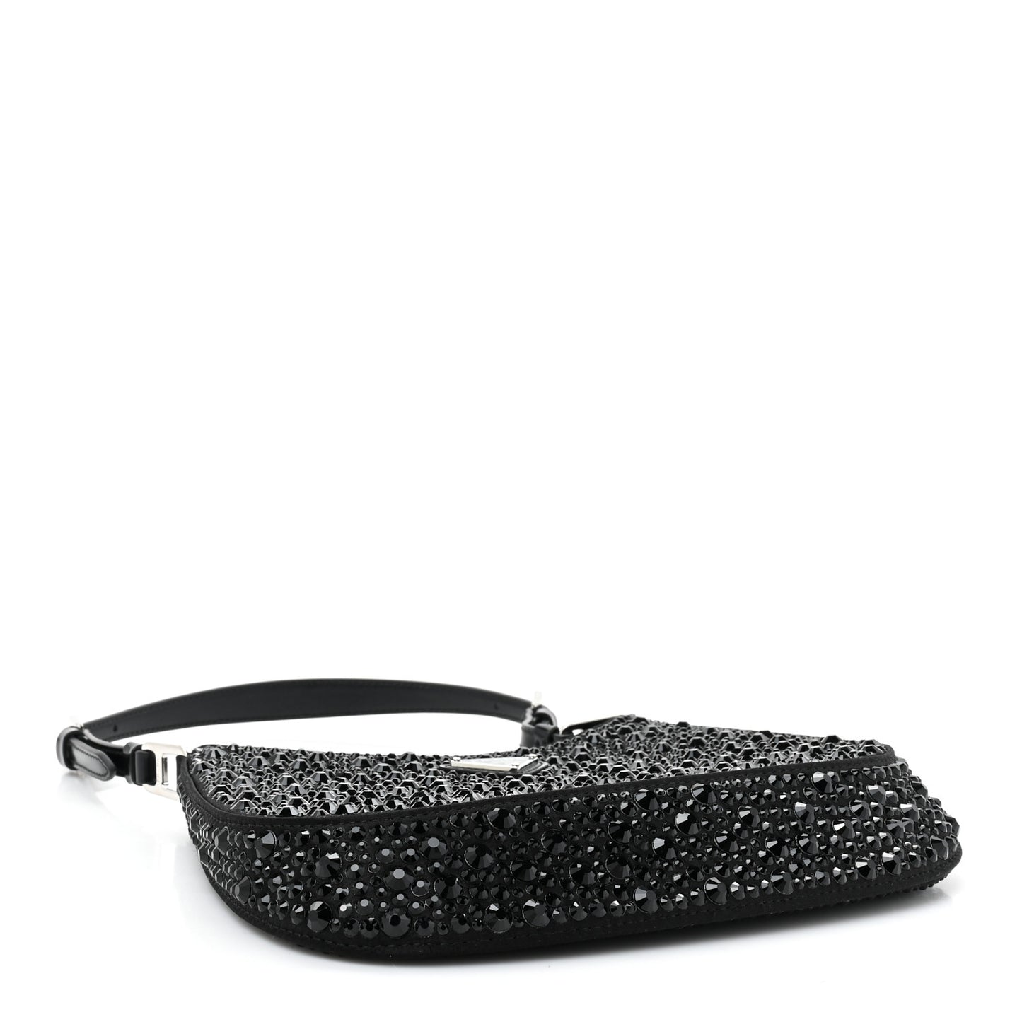 Satin Crystal Cleo Adjustable Strap Shoulder Bag Black