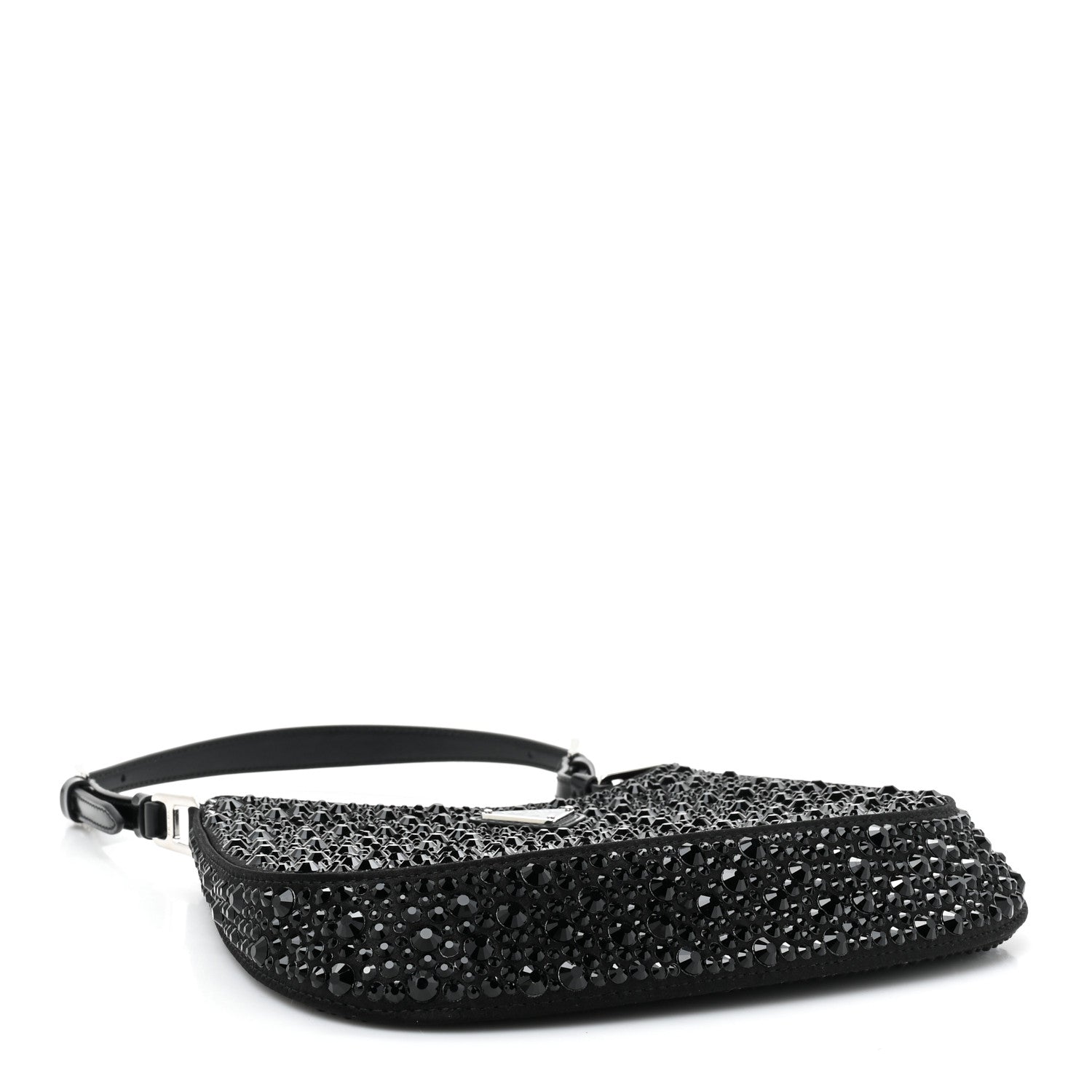 Prada Satin Crystal Cleo Adjustable Strap Shoulder Bag Black 4 of 9