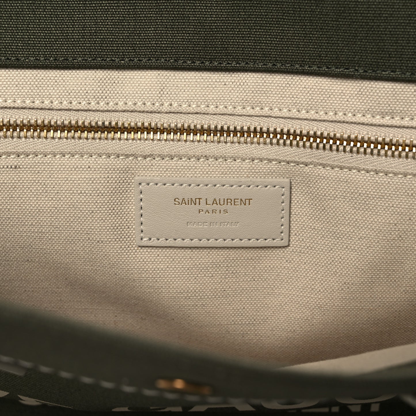 Linen Calfskin Small Rive Gauche Tote Military Green Blanc Vintage