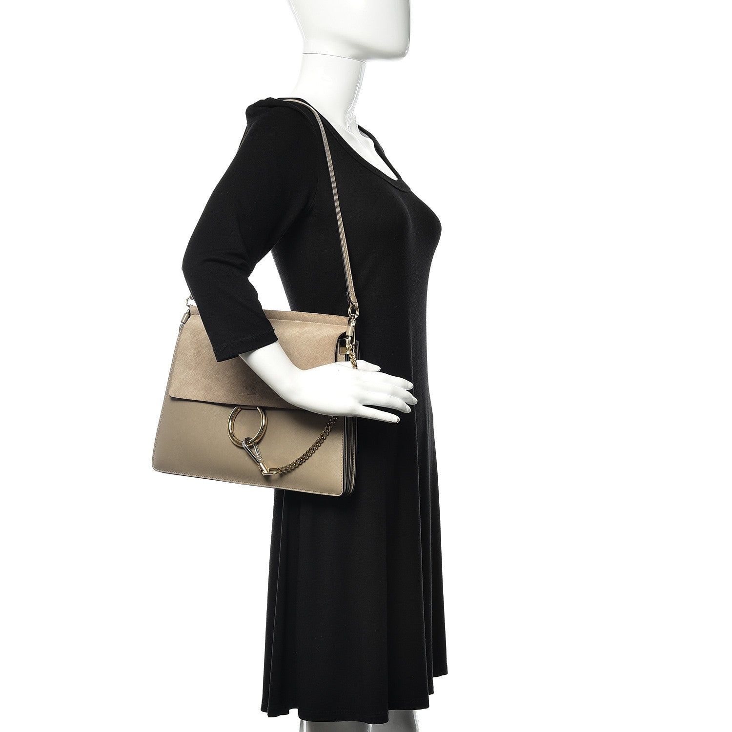 Chloe Calfskin Suede Medium Faye Shoulder Bag Motty Grey 2 of 10