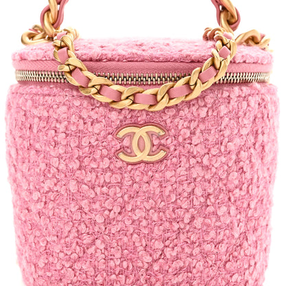 Chanel Tweed Quilted Afternoon Tea Top Handle Vanity Case With Chain Pink 9 of 11