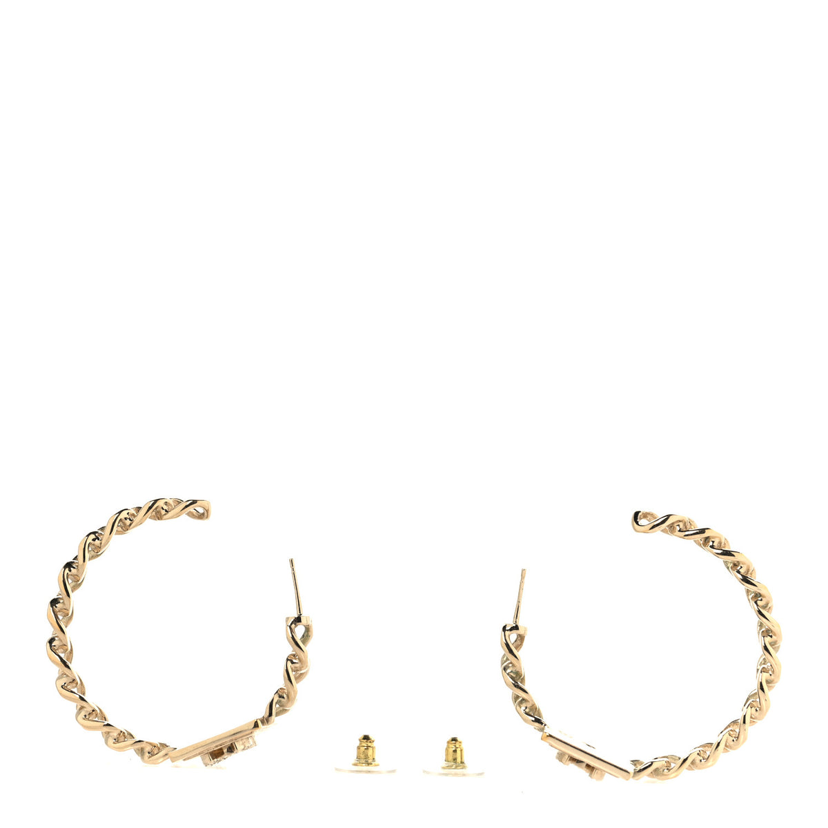 Metal Crystal CC Square Chain Hoop Earrings Gold