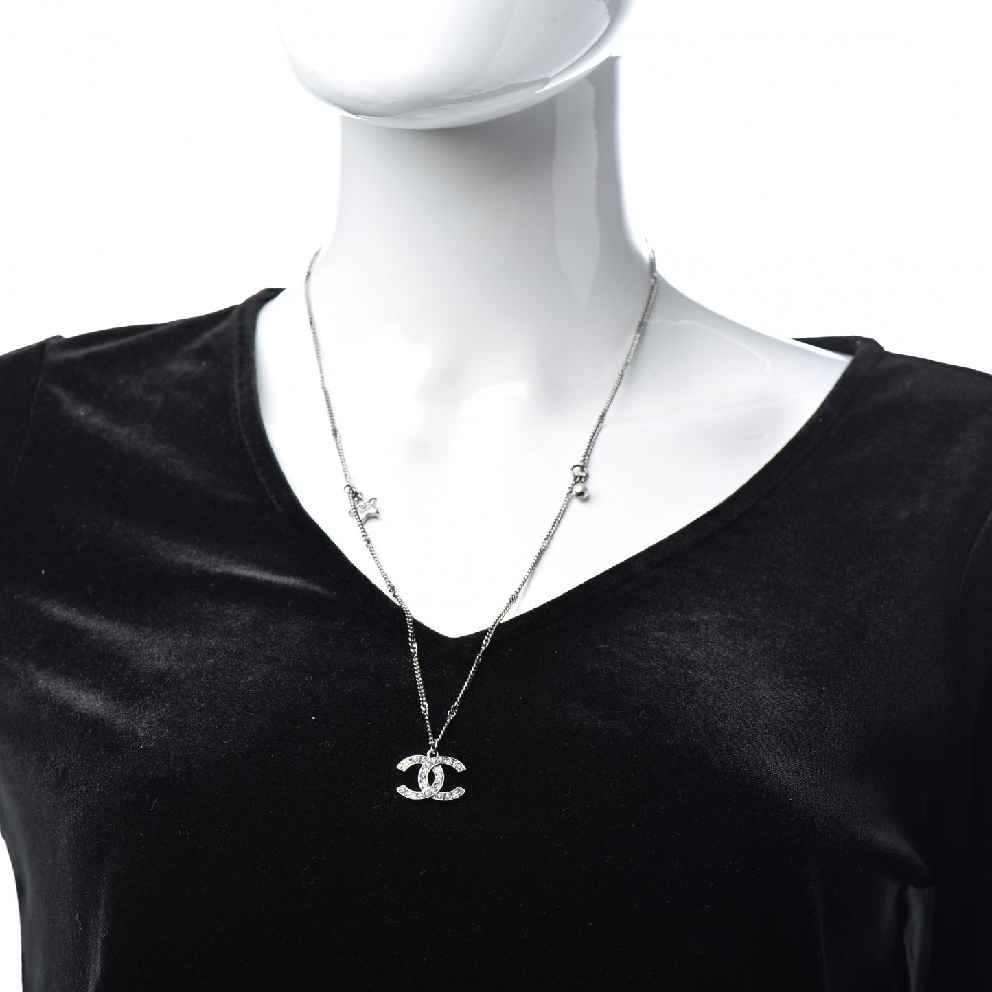 Crystal Pearl Star CC Necklace Silver