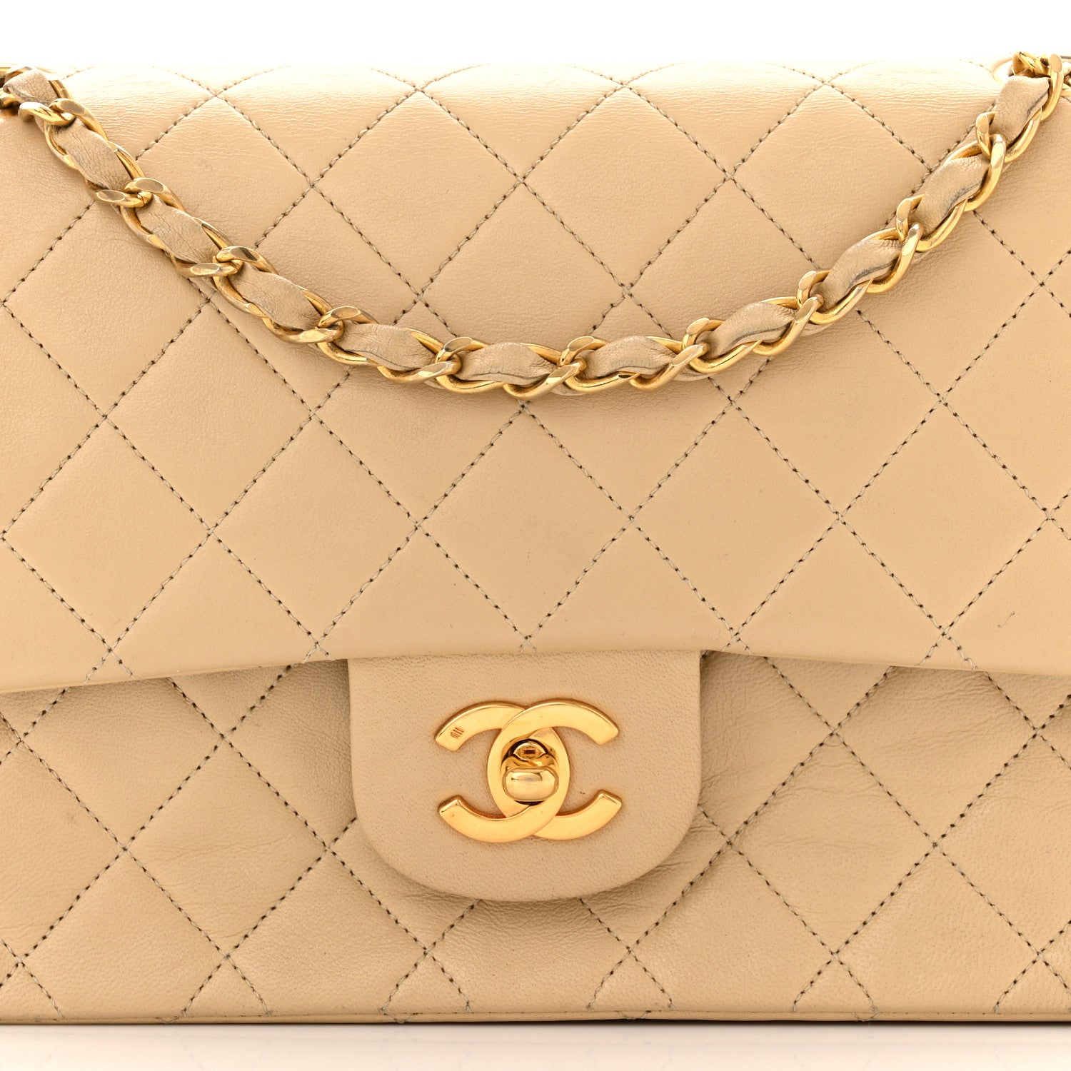 Chanel Lambskin Quilted Medium Double Flap Beige 15 of 30