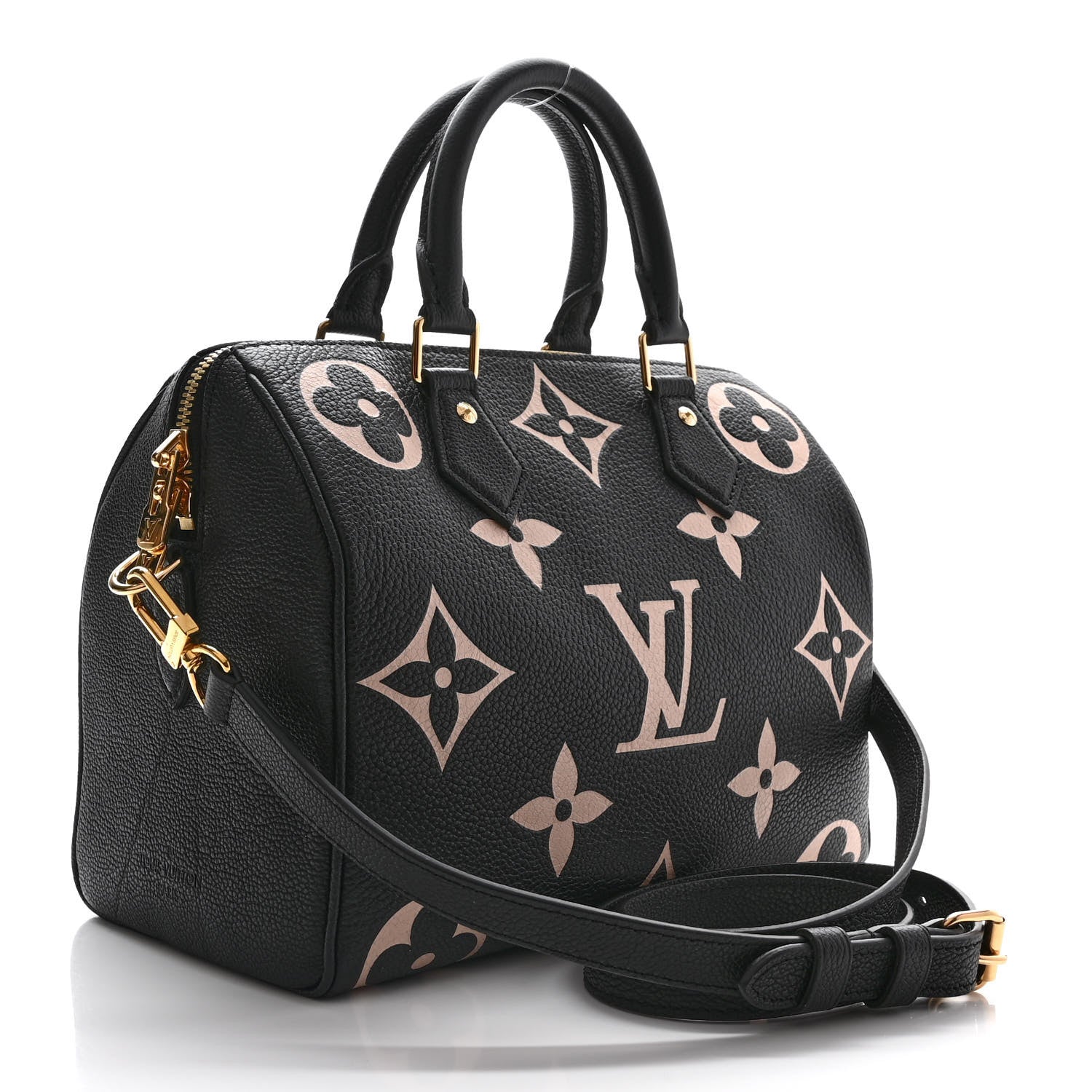 Louis Vuitton Empreinte Monogram Giant Speedy Bandouliere 25 Black Beige 3 of 9