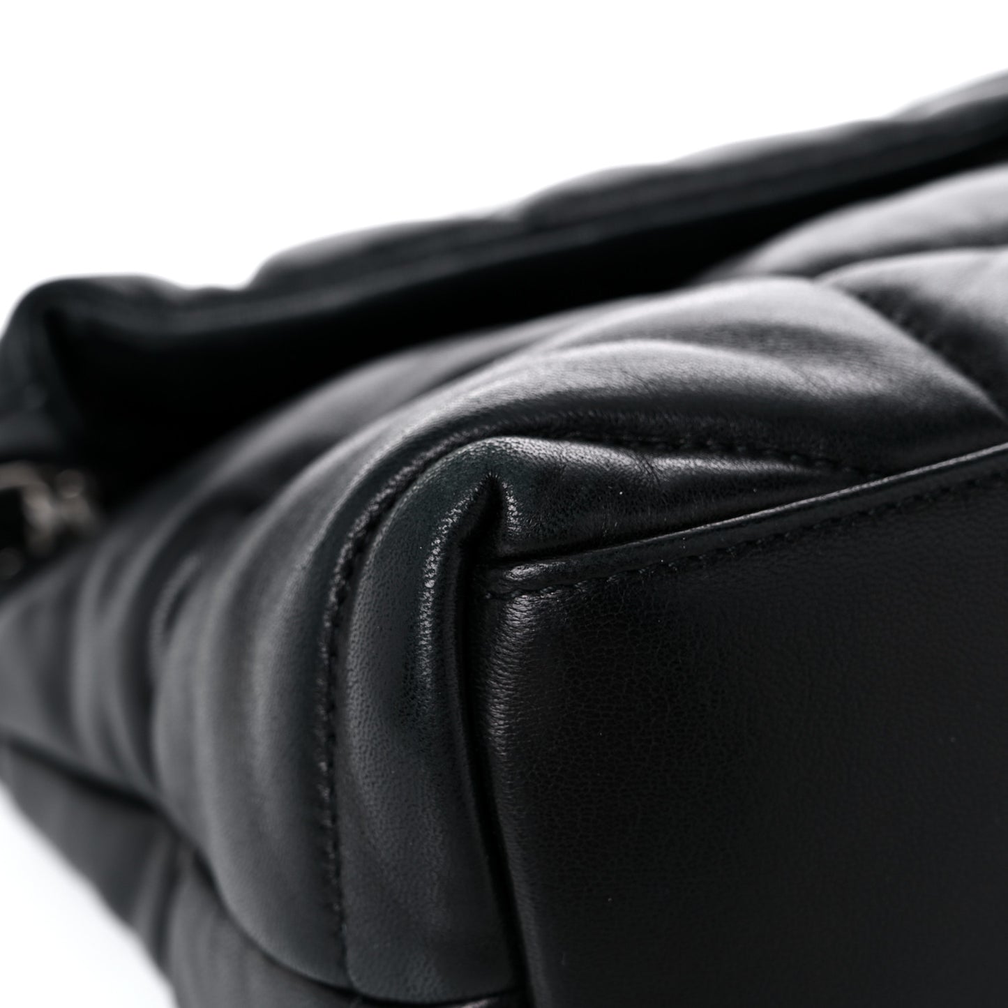 Lambskin Quilted Small Loulou Puffer Monogram Chain Satchel Black