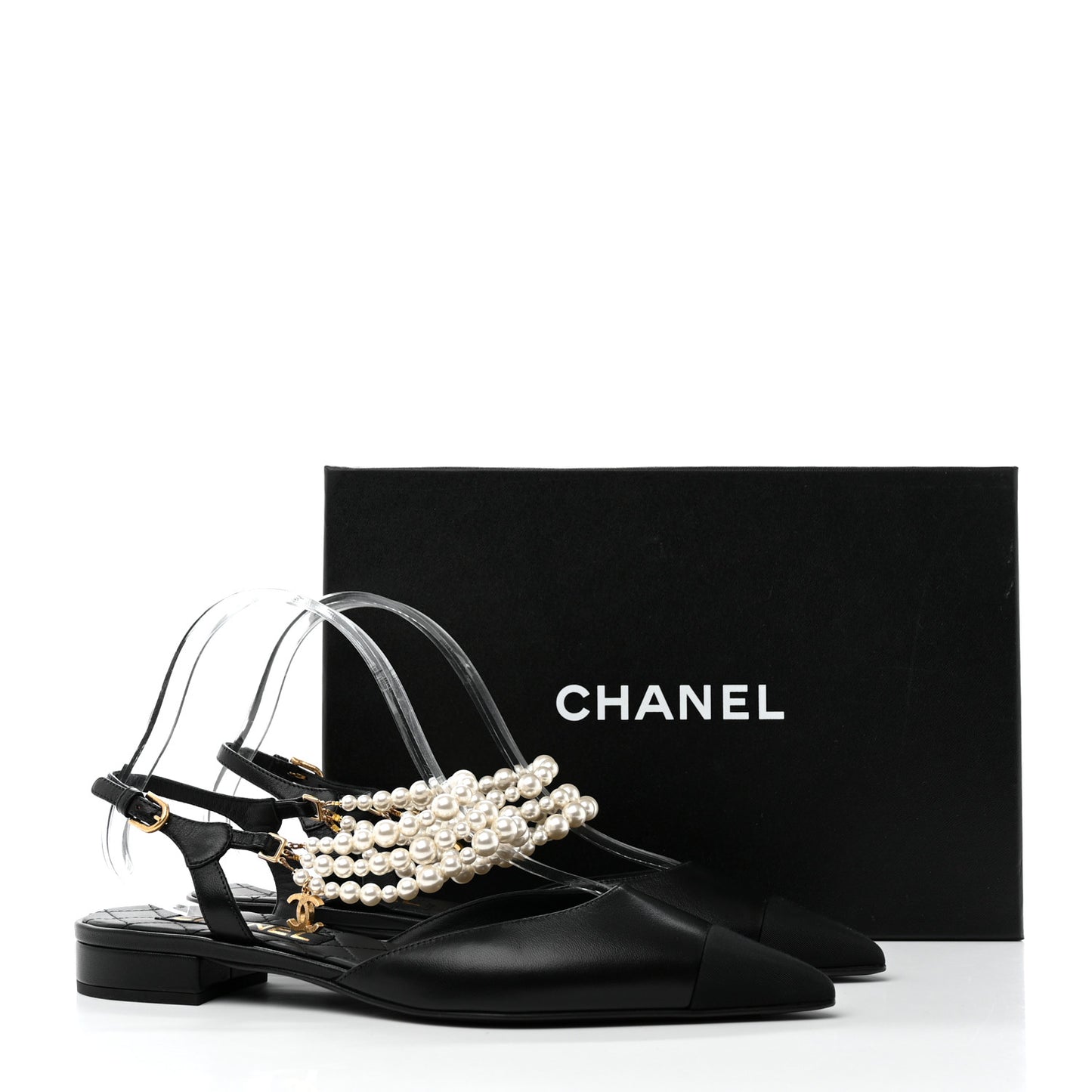Lambskin Grosgrain Cap Toe Pearl Slingbacks 40.5 Black