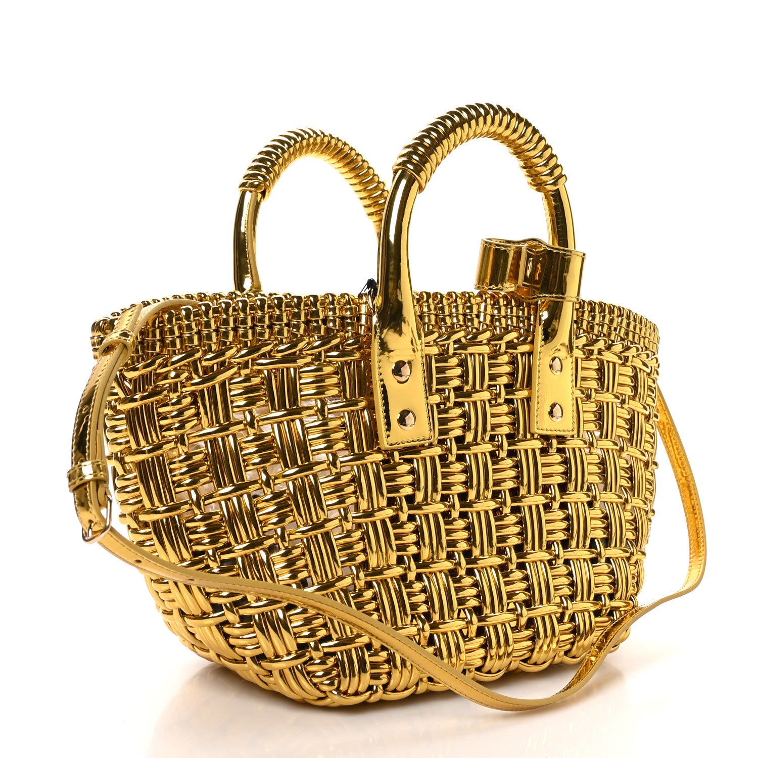 Balenciaga Metallic Patent Calfskin Braided XS Bistro Basket Gold 3 of 9