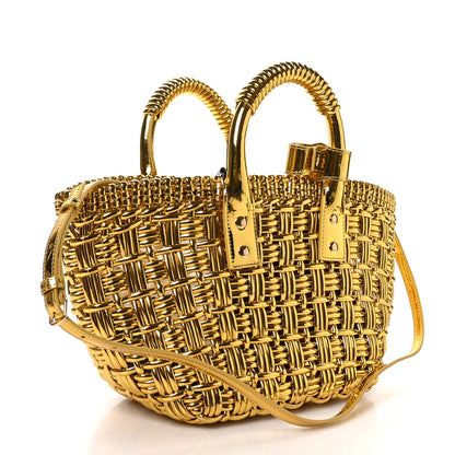 Balenciaga Metallic Patent Calfskin Braided XS Bistro Basket Gold 3 of 9