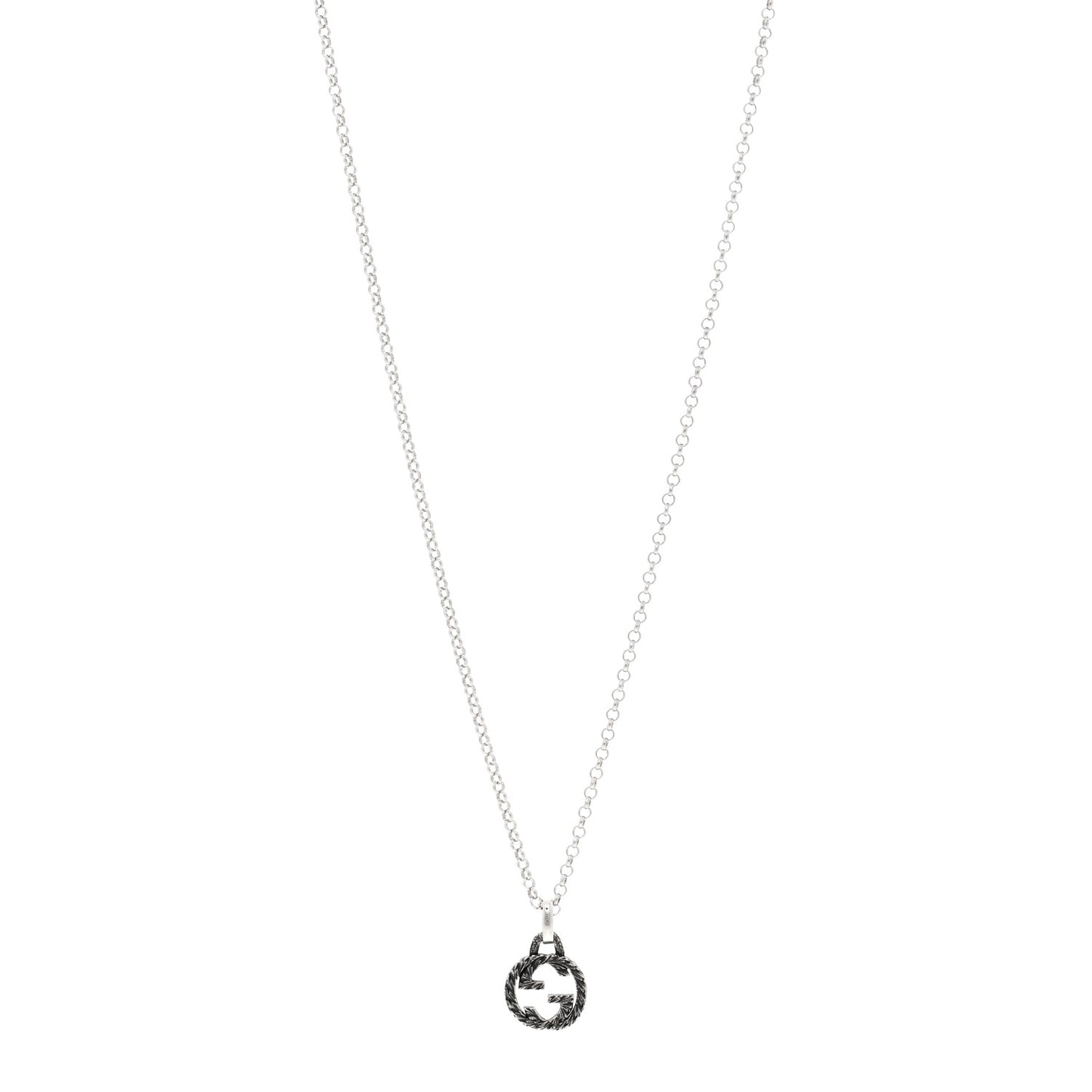 Sterling Silver Small Textured Interlocking G Pendant Necklace