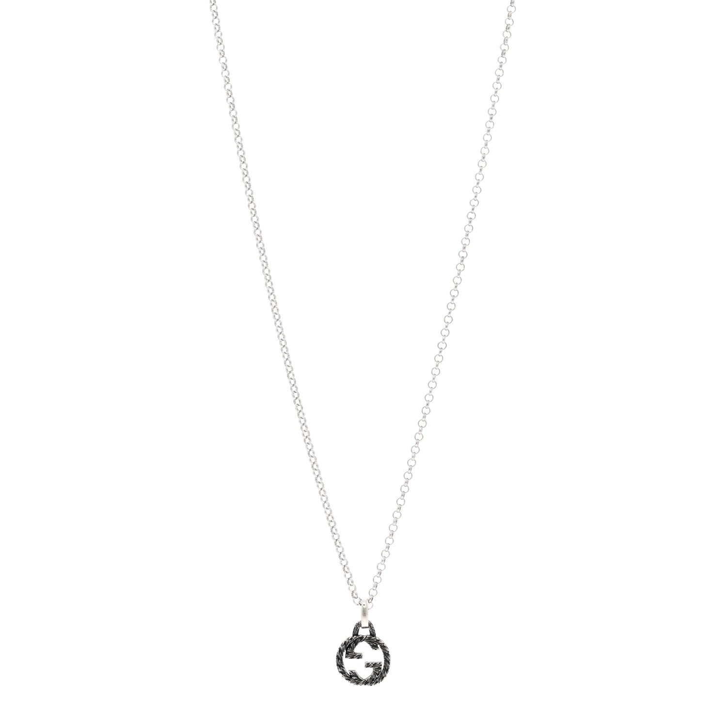 Gucci Sterling Silver Small Textured Interlocking G Pendant Necklace 1 of 4