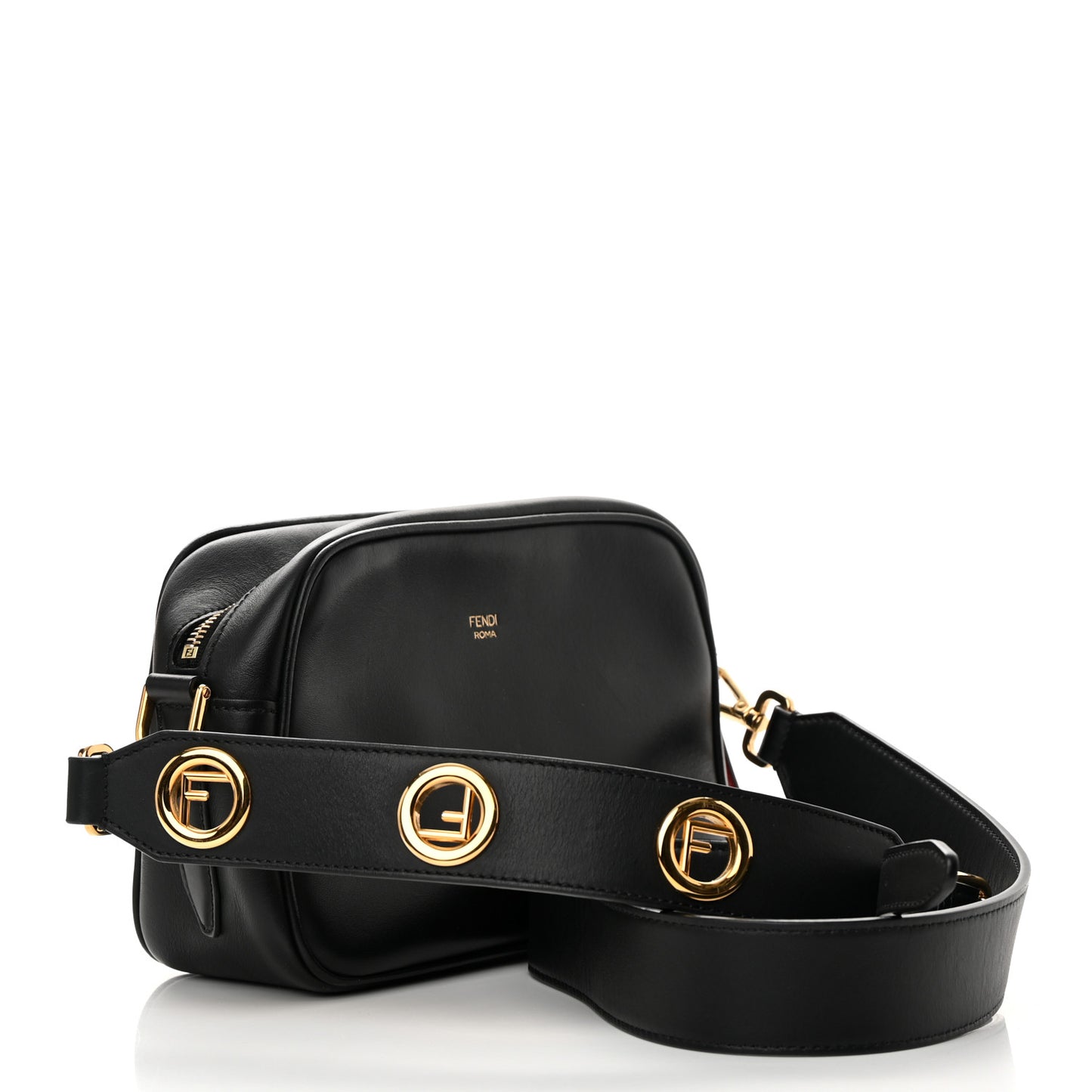 Vitello Century F is Fendi Bi-Color FF 1974 Embossed Camera Case Maya Black