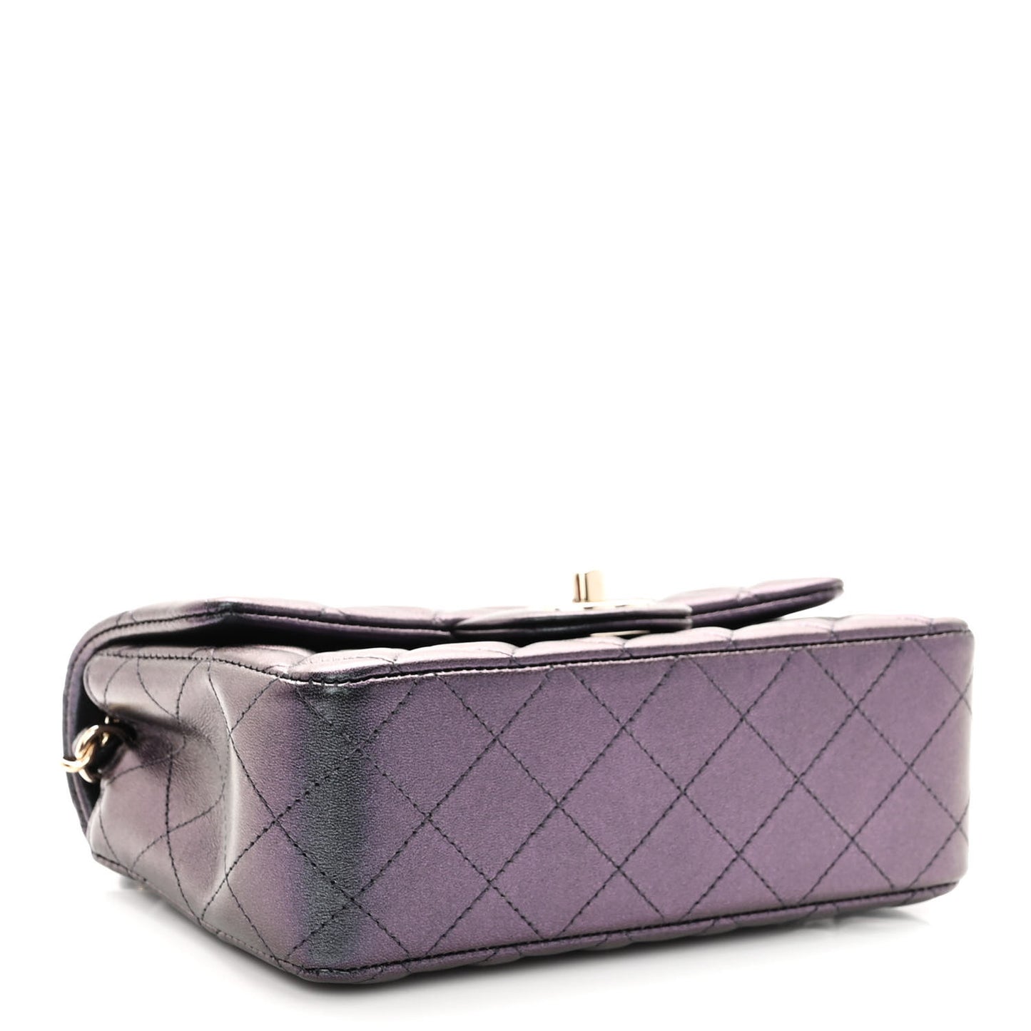 Iridescent Lambskin Quilted Mini Rectangular Flap Black