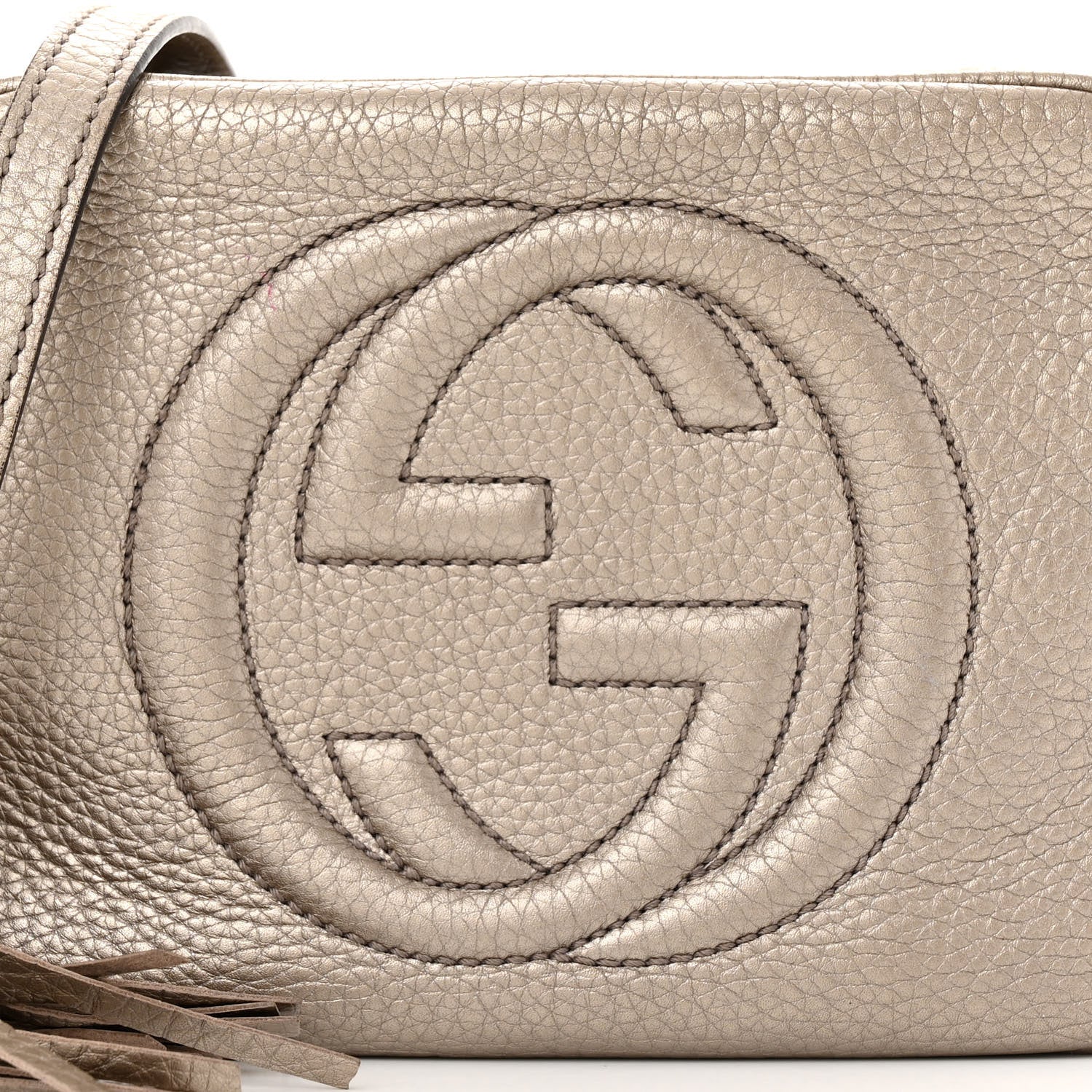 Gucci Metallic Pebbled Calfskin Small Soho Disco Bag Golden Beige 8 of 12