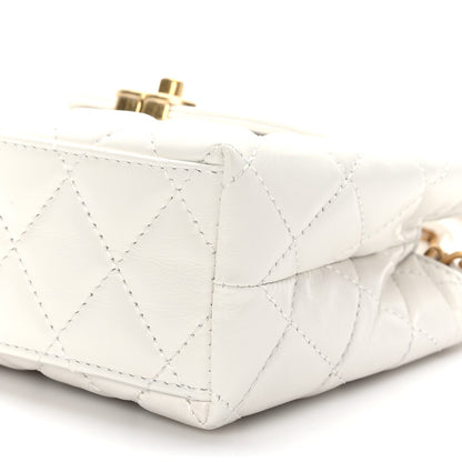 Chanel Shiny Aged Calfskin Quilted Nano Kelly Shopper White 9 of 10