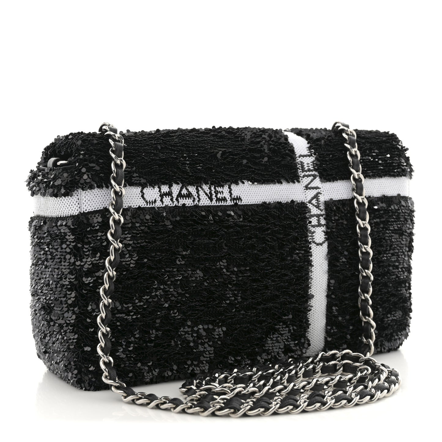 Sequin Ribbon Mini Rectangular Flap Black White