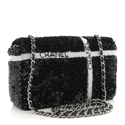 Chanel Sequin Ribbon Mini Rectangular Flap Black White 3 of 10