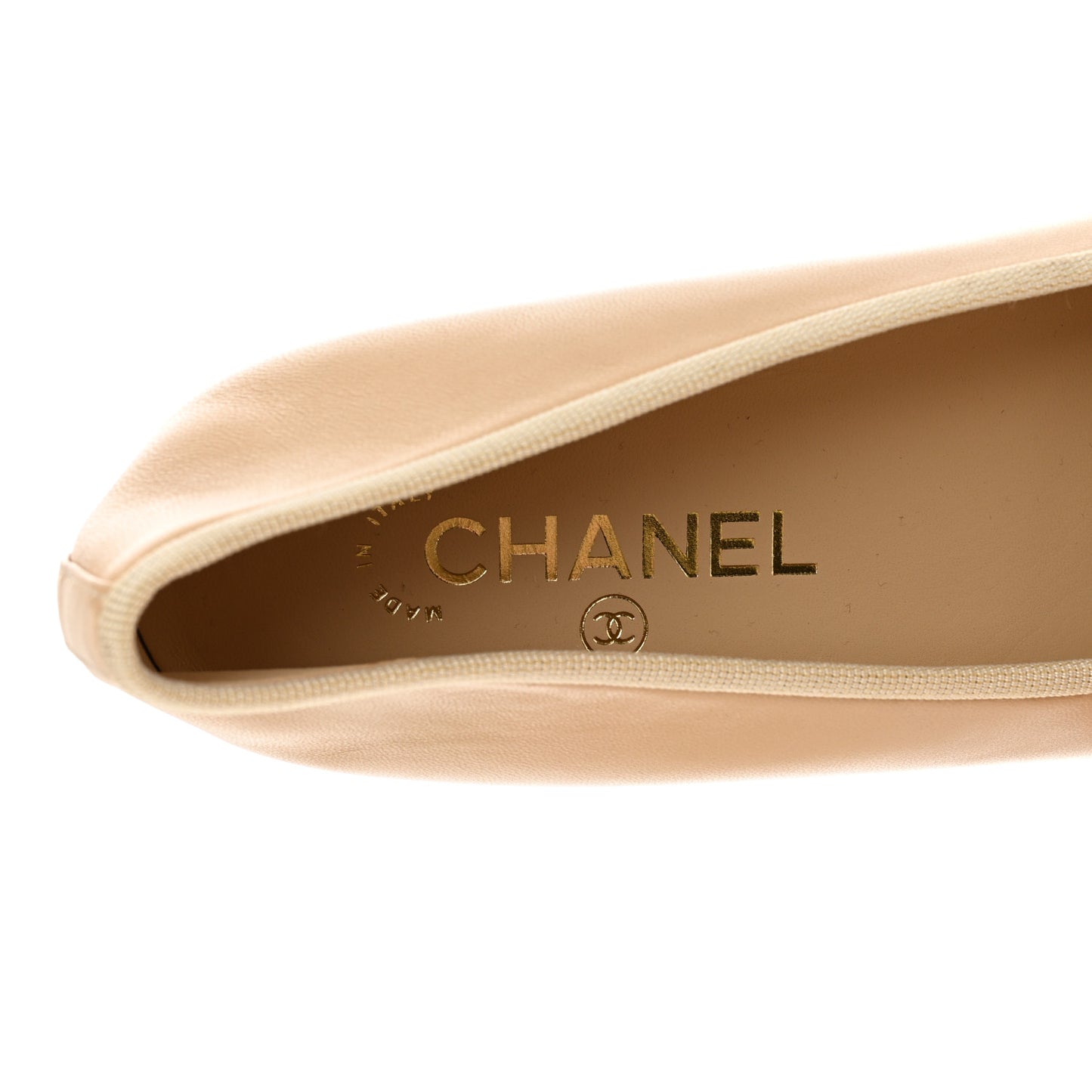 Lambskin Cap Toe CC Ballerina Flats 38.5 Beige Black