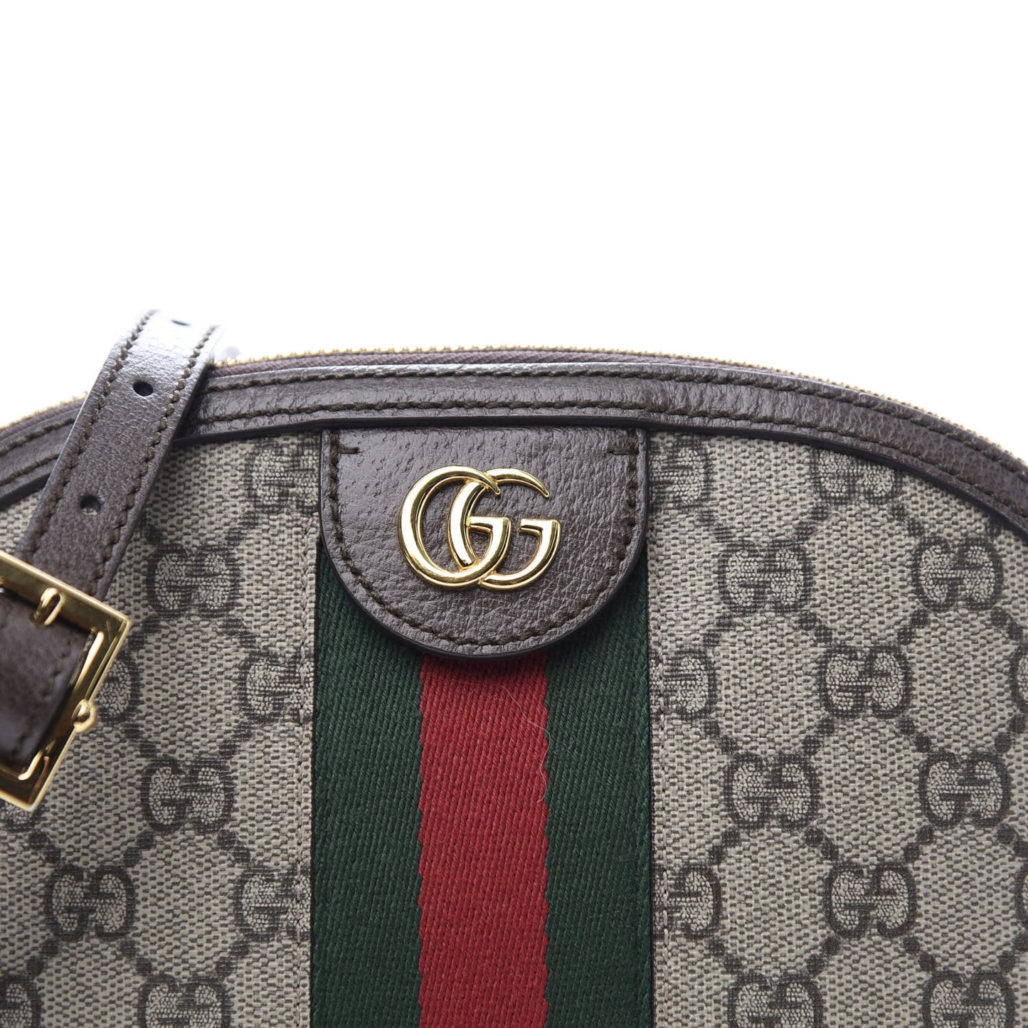 GG Supreme Monogram Textured Dollar Calfskin Web Small Ophidia Dome Shoulder Bag Beige Ebony New Acero
