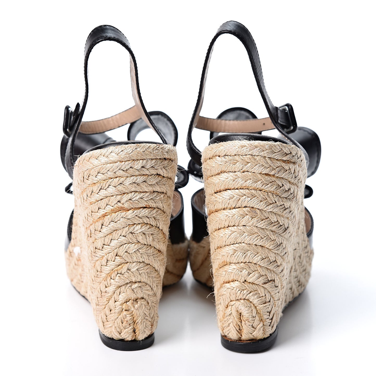 Nappa Bow Espadrille Wedge Sandals 38 Black