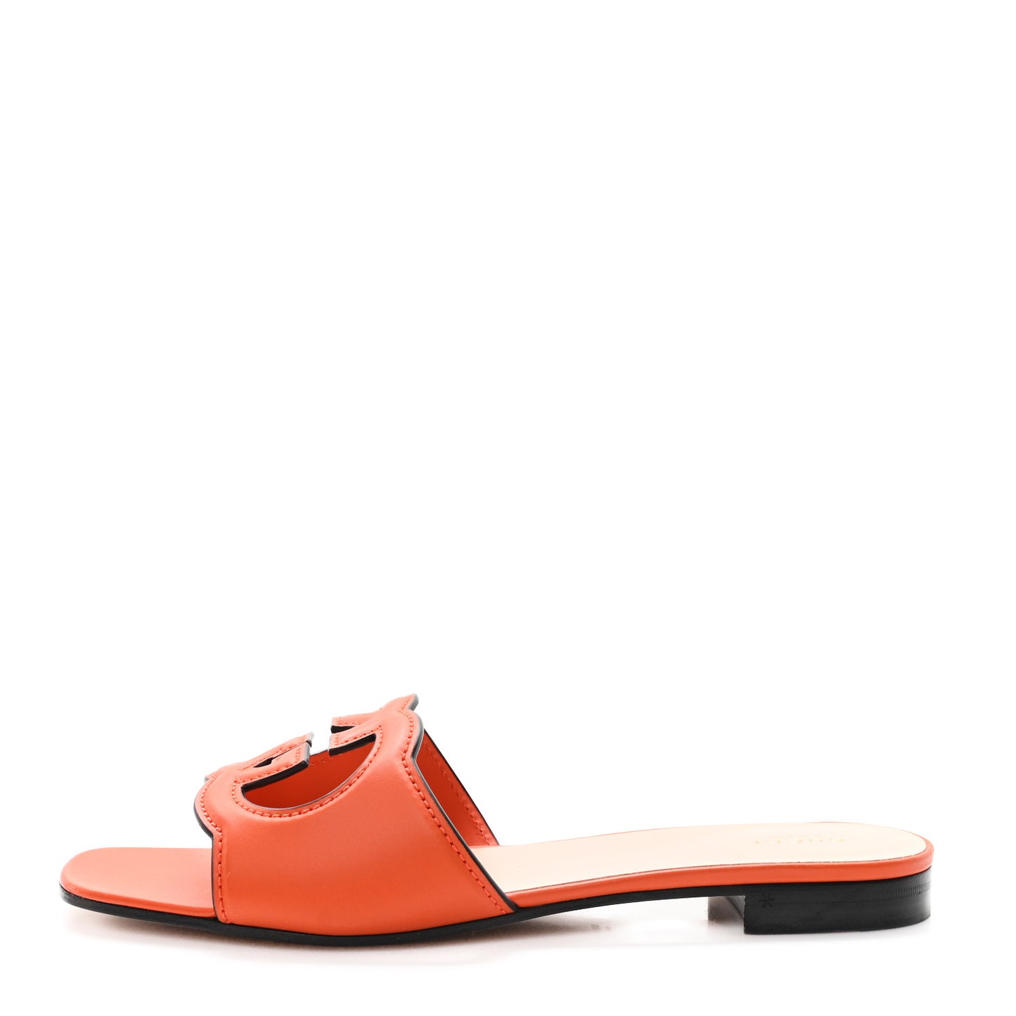 Cosmos Softy Calfskin Interlocking G Cut Out Slide Sandals 41.5 Deep Orange