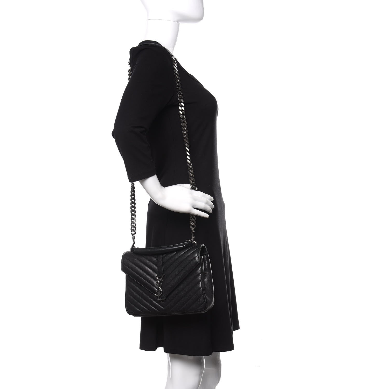 Saint Laurent Sheepskin Matelasse Chevron Monogram Medium College Bag Black 2 of 13