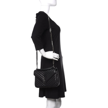 Saint Laurent Sheepskin Matelasse Chevron Monogram Medium College Bag Black 2 of 13