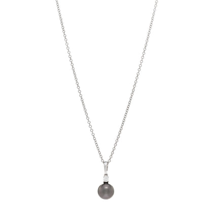Mikimoto 18K White Gold Diamond Black South Sea Pearl 9mm Pendant Necklace 1 of 4