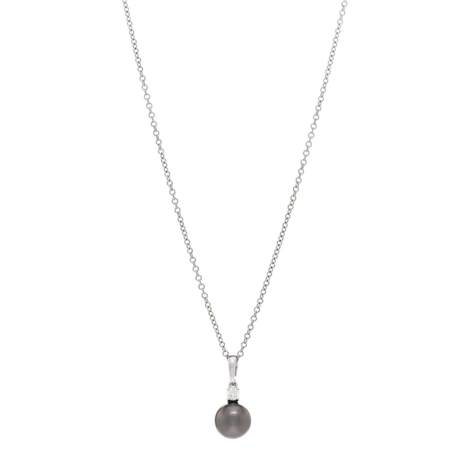 Mikimoto 18K White Gold Diamond Black South Sea Pearl 9mm Pendant Necklace 1 of 4