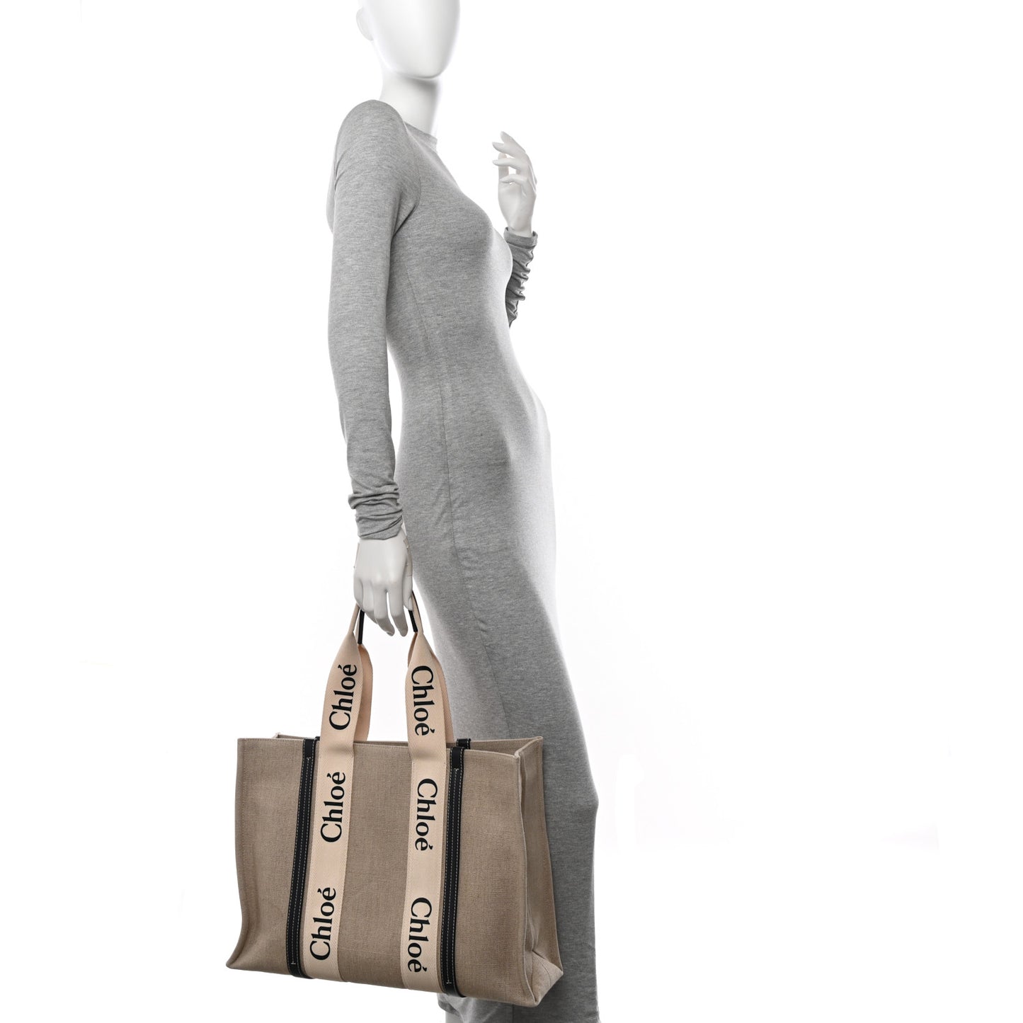 Linen Calfskin Large Woody Ribbon Tote White Blue