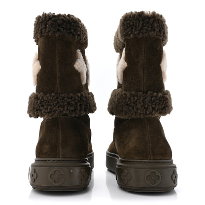 Louis Vuitton Suede Calfskin Shearling Snowdrop Flat Ankle Boot 39.5 Khaki 4 of 9