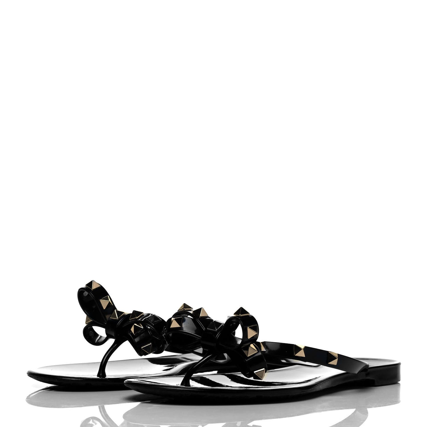 PVC Jelly Rockstud Bow Thong Sandals 40 Black