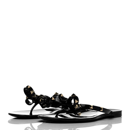 Valentino Garavani PVC Jelly Rockstud Bow Thong Sandals 40 Black 3 of 7