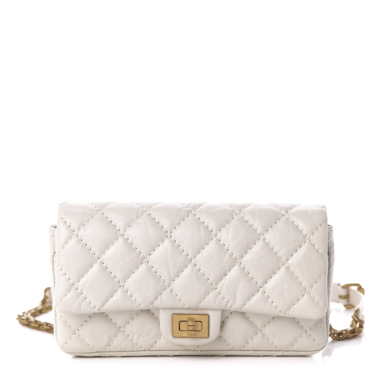 Aged Calfskin Quilted 2.55 Reissue Flap Belt Bag White