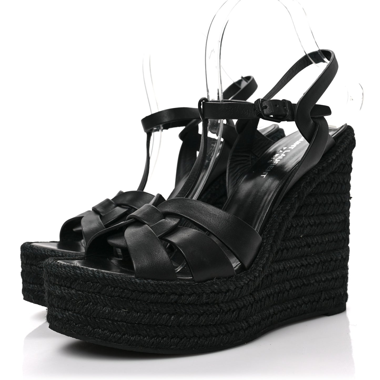 Calfskin Tribute 95 Platform Espadrille Wedge Sandals 40 Black