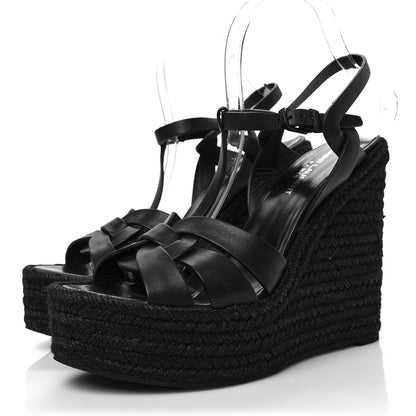 Saint Laurent Calfskin Tribute 95 Platform Espadrille Wedge Sandals 40 Black 3 of 6